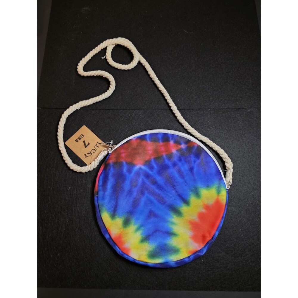 Lucky 7 Tie Dye Round Crossbody Bag with Rope Strap & Zip Closure